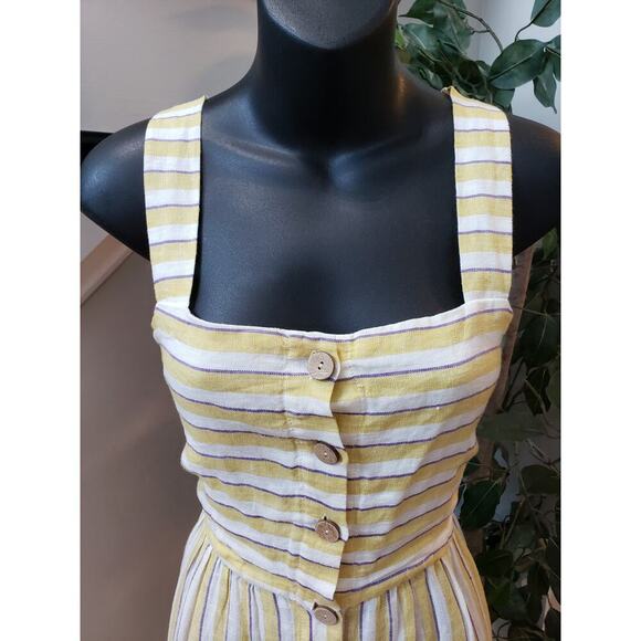 Rachel Zoe Long Maxi Dress Womens 6 Yellow Striped Linen Wide Strap Button Front - Picture 13 of 13